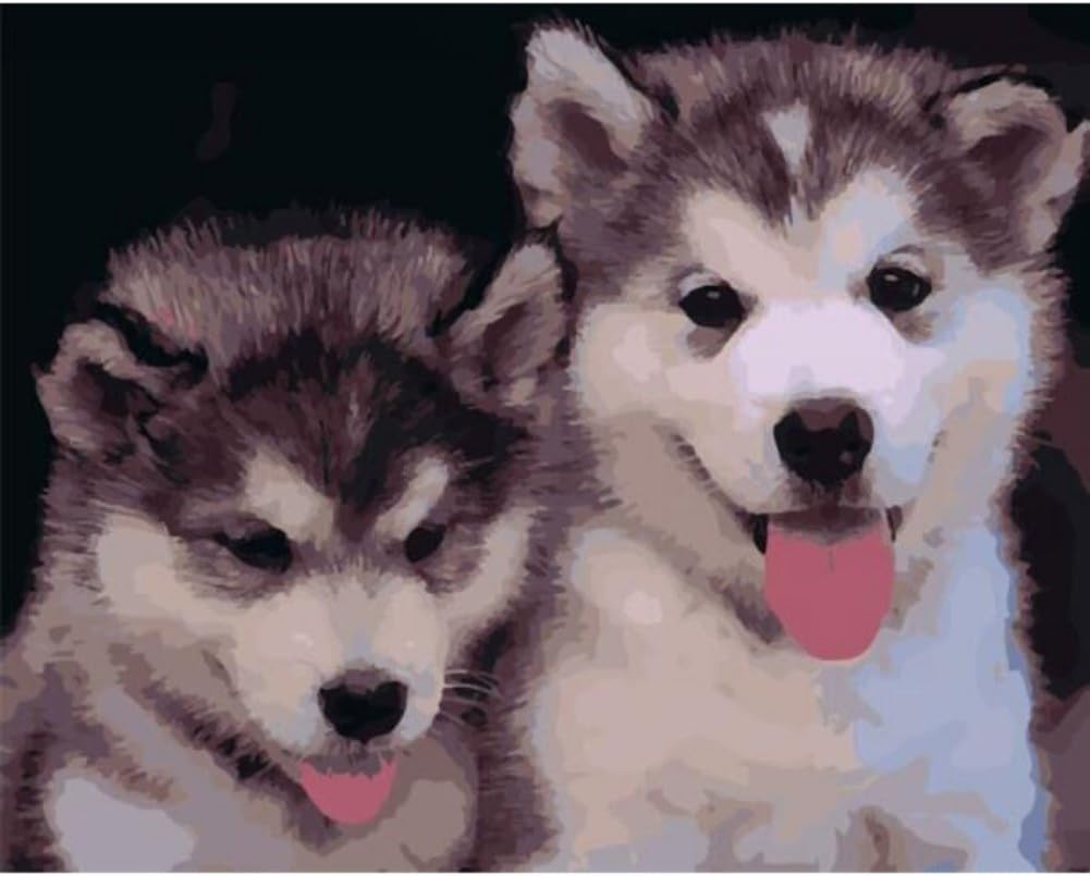 DIY Oil Painting,Onezi Paint By Number Kit-Husky,Canvas with Brushes 16*20 inch