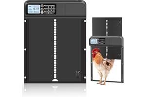 MULVINNIE Automatic Chicken Coop Door, Chicken Coop Door with Timer, Aluminum Weatherproof Coop Door Opener, Predator Resistant Auto Chicken Doors, 3*AA Alkaline Battery Powered, Programmable LCD Screen