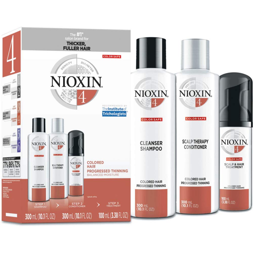 Nioxin System 4 Hair Care Kit for Colored Treated Hair with Progressed Thinning, 3 Count, Full Size: Nioxin: Premium Beauty