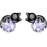 Vadmans Birthstone Cat Earrings Sterling Silver Black Cat Stud Earrings Cats Jewelry Birthday Gift for Women