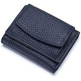 Mudono Small Wallet for Women Genuine Leather RFID Blocking Card Holder Minimalist Tri-fold Cash Wallet with Snap Coin Pouch