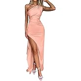 Memoriesea Women's Sexy One Shoulder High Split Cocktail Wedding Party Maxi Dress