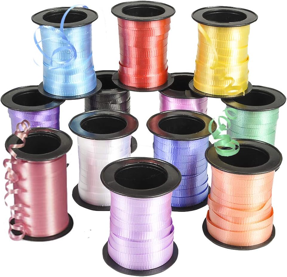 Bedwina Curling Ribbon - Assorted Colors, for Fabric Ribbon, Arts and Crafts, Hair, Gifts, Wrapping, Balloons, Florist, Flowers (60 Feet per Roll, Pack of 12): Home & Kitchen