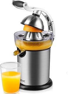 Yissvic Zitruspresse Elektrisch Saftpresse mit Griff Anti-Tropf Mechanismus Edelstahlfilter 130W aus Edelstahl (Verpackung MEHRWEG)
