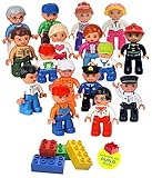 Community Figures Set Lego Duplo Compatible 16 Pieces By Lp Toys- Includes Police Man, Pilot, Farmer, Construction Worker, Conductor, Nurse, Acrobat Girl, Female Zoo Keeper, Mom, Dad, Grand Pa, Kids and More