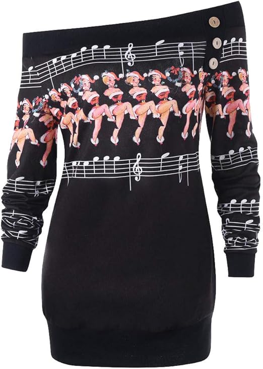 Leewos Off Shoulder Long T Shirt Womens Merry Christmas Pullover