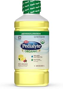 Pedialyte Organic Electrolyte Drink, Advanced Hydration for Kids & Adults, with Zinc Immune Support, Crisp, 1 Liter, Lemon Berry, 4 Count