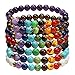 MILAKOO 7 Pcs Chakra Crystal Stone Bracelet Yoga Meditation Relax Anxiety Wristband for Women Men Gift