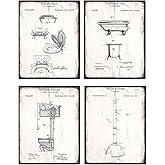 Original Patent Bathroom Wall Art Print Set - 8x10 Photo Pictures - Rustic Shabby Chic Home Decor, Bath Decoration - Unique Vintage Housewarming Gift - Unframed Poster
