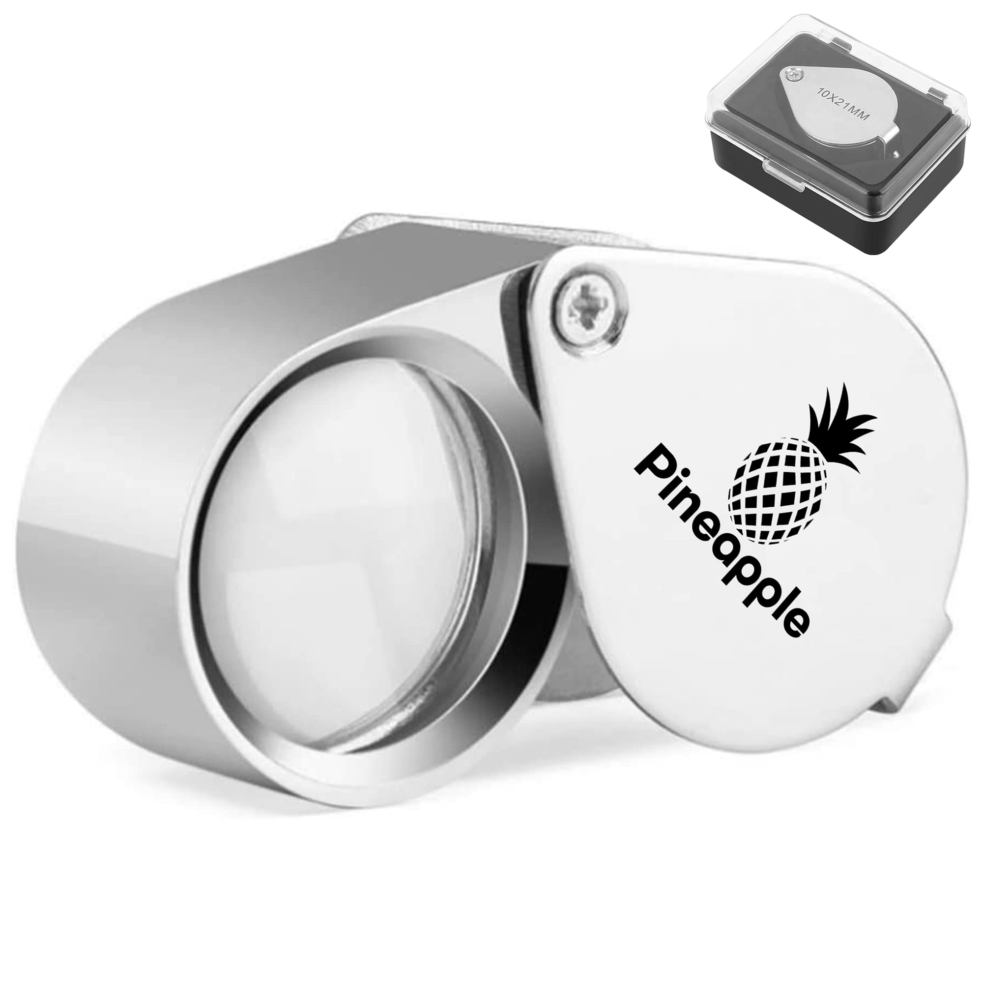 Pineapple 10X Jewelers Loupe Magnifier Pocket Magnifying Glass Small Jewelry Eye Loop for Coins, Gems, Diamonds, Plants