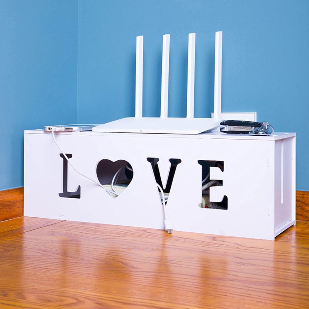 Sunfire White Cable Wire Tidy Box Unit Storage Box Electric Cable Management Case LOVE for Home Decoration Large 45x15x15cm