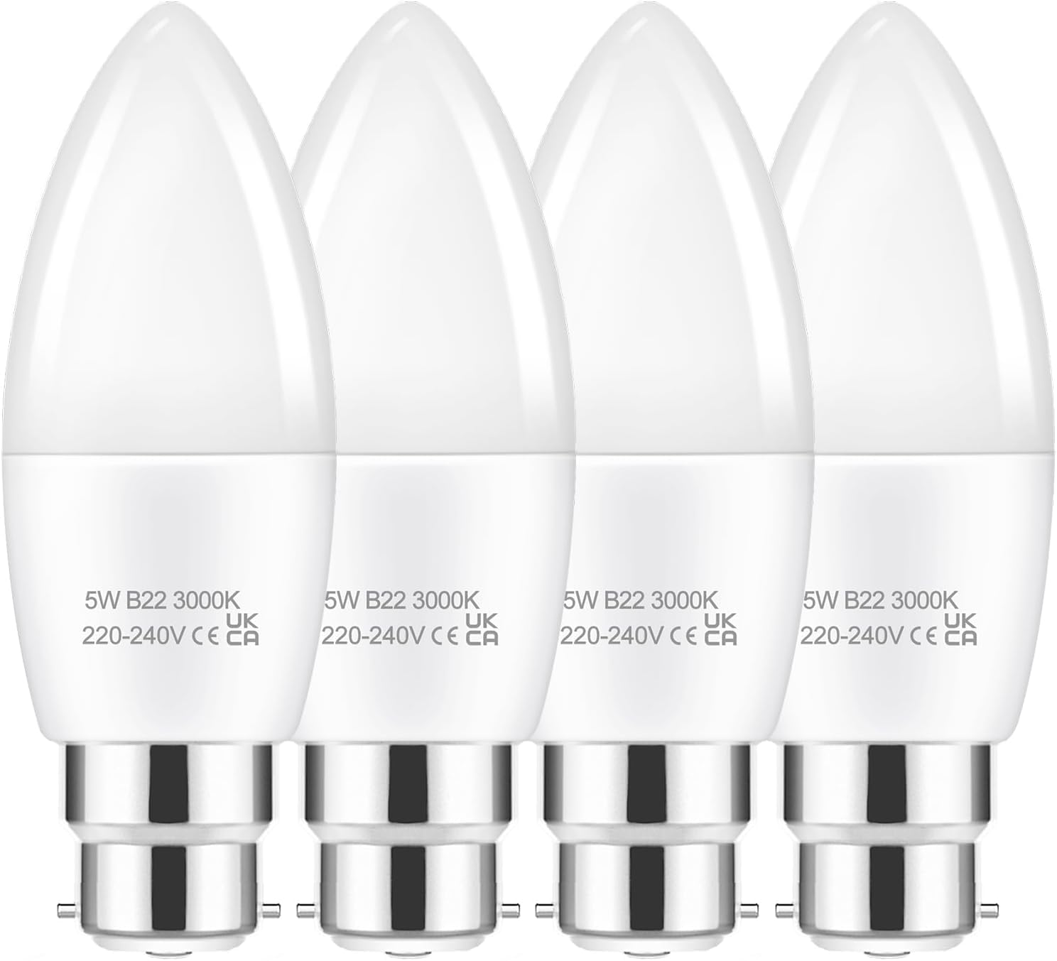 EvaStary B22 Candle Bayonet Light Bulb, 5W (40W Equivalent) B22 LED Bulbs Warm White 3000K, C37 LED Bayonet Candle Cap, Non-Dimmable, Pack of 4 — image 1