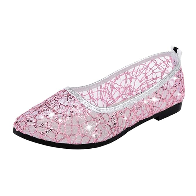 OHQ Damen Geschlossene Ballerinas Spitze Flache Sandalen Frauen Klassische Braut Spitze Flandell