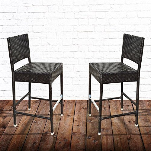 BenefitUSA SET of 2 Dark Coffee Indoor Outdoor Wicker Bar Stool Patio Furniture All Weather doub ...