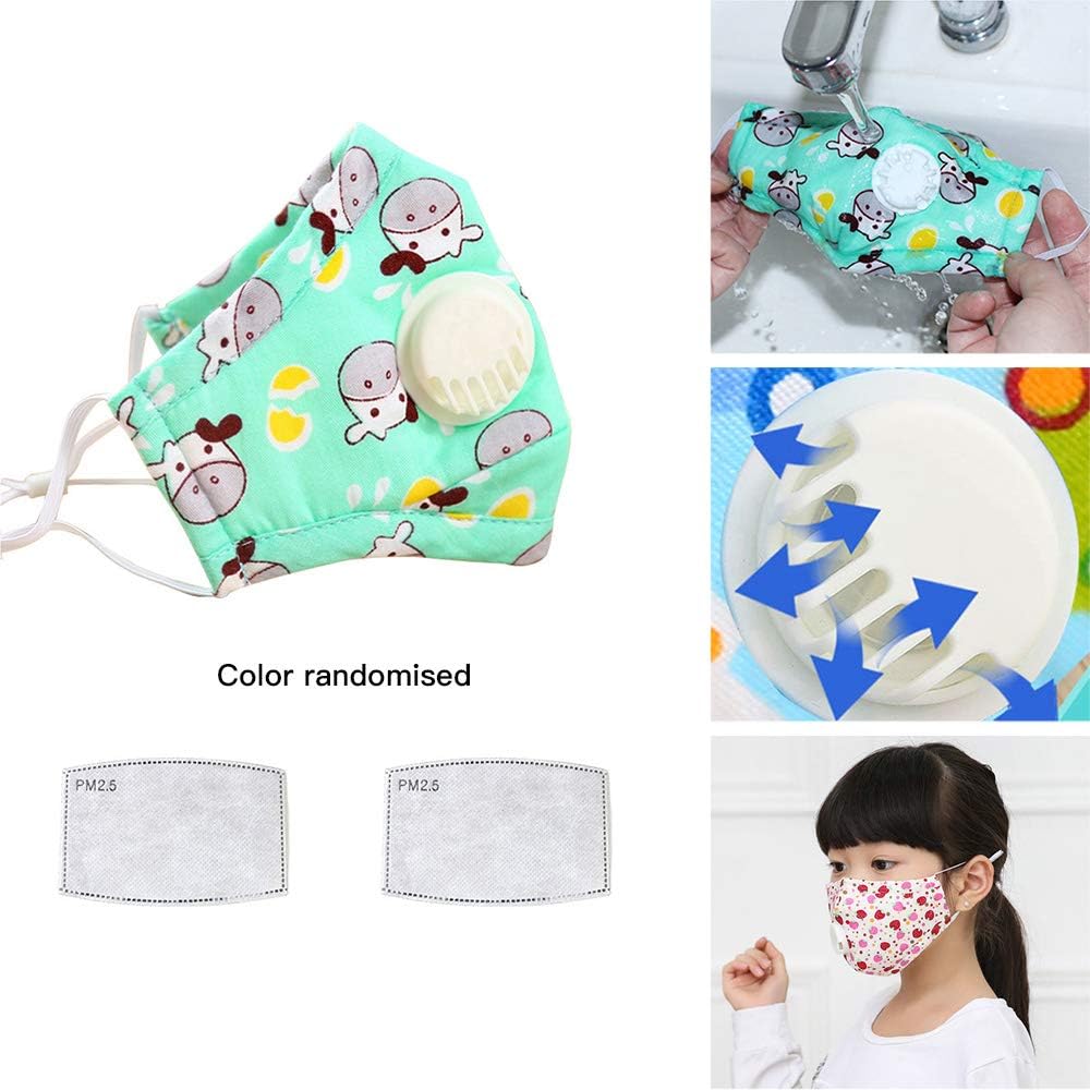 GTWCK Reusable M-as-k for Kids, Childrend M-as-k with Valve Washable Cotton Face M-as-k with 2 Replacement Pad Mouth M-as-k Carbon Filter 95% Anti Dust M-as-k for Boys Girls Outdoor Use