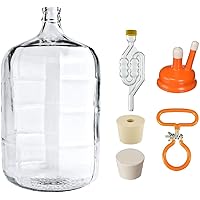 North Mountain Supply 5 Gallon Italian Glass Carboy Fermenting Jug - with Drilled & Undrilled Rubber Stoppers, 6-Bubble…