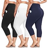 FULLSOFT 3 Pack Plus Size Capri Leggings with Pockets for Women -High Waist Stretchy 1X-4X Workout Yoga Pants
