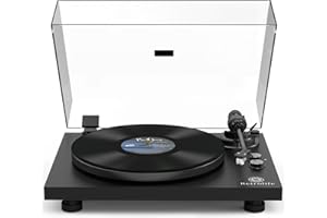 RETROLIFE Record Player Wireless Output Turntable Carbon Fiber Tonearm Vinyl Player Aluminium Platter Belt-Drive LP Turn Tables 2 Speed RPM Phono RCA Line Output AT-3600L MM Cartridge Audio Sound Pure Black