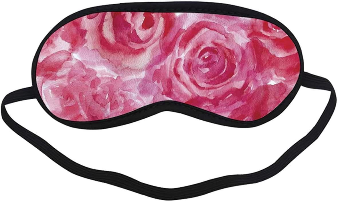 Watercolor Flower Fashion Black Printed Sleep Mask,Mixed Roses Painting with Vivid Colors Romantic Floral Design Ornate Nature Theme for Bedroom,7.1"L x 3.1"H