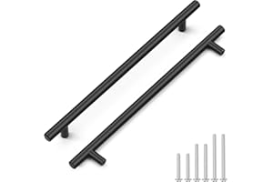 5 Pack Black Drawer Handles Kitchen Cabinet Handles Matte Black Cupboard Handles Drawer Pulls Wardrobe Door Handles 256mm Hol