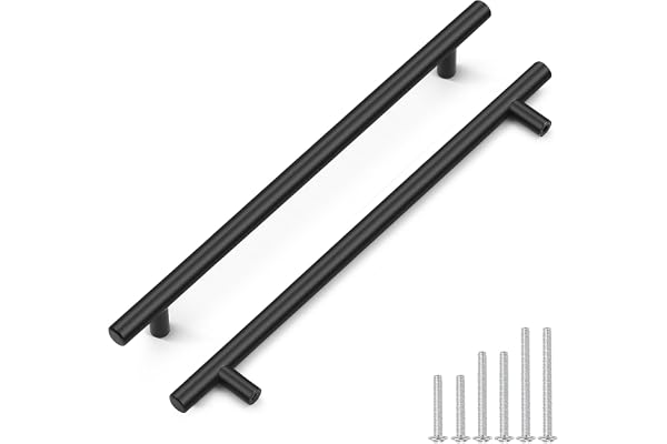 5 Pack Black Drawer Handles Kitchen Cabinet Handles Matte Black Cupboard Handles Drawer Pulls Wardrobe Door Handles 256mm Hol