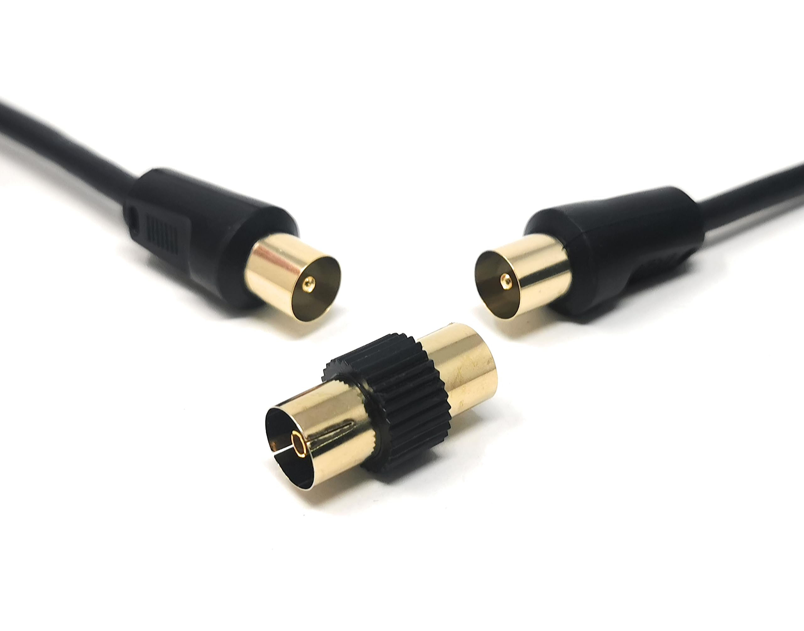 TV Aerial Coaxial Cable Male to Male RF Antenna Coax Lead Compatible with Sky SkyHD, Virgin, BT, Satellite TV, VCR, DVD Players. Comes with Female Coupler, Gold Plated Connectors (40m, Black)