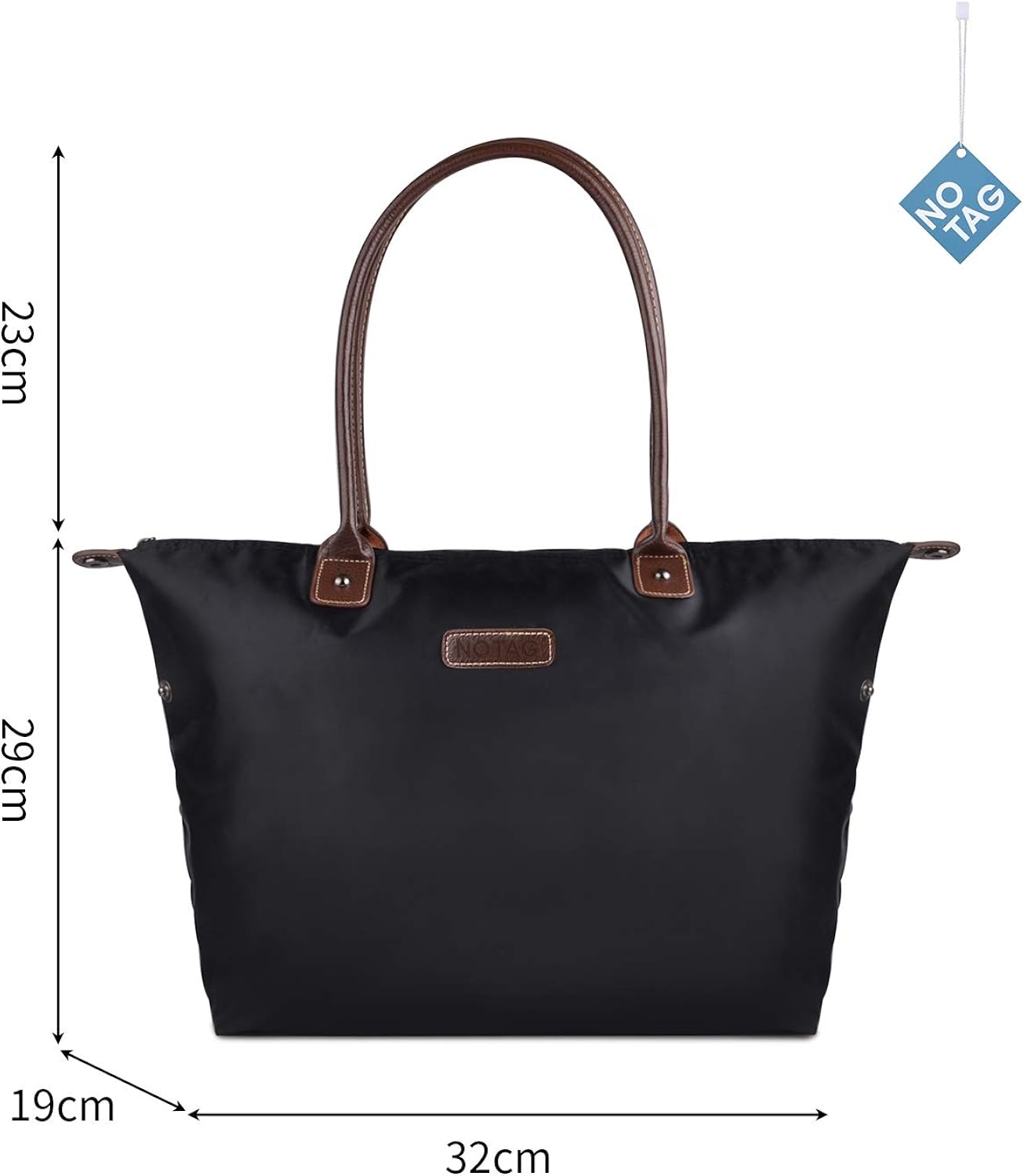 NOTAG Tote Bags for Women Foldable Tote Bag with Zip Waterproof Nylon Handbags for Women Ladies Top Handle bags for Travel Work Shopping (Black) - Image 3