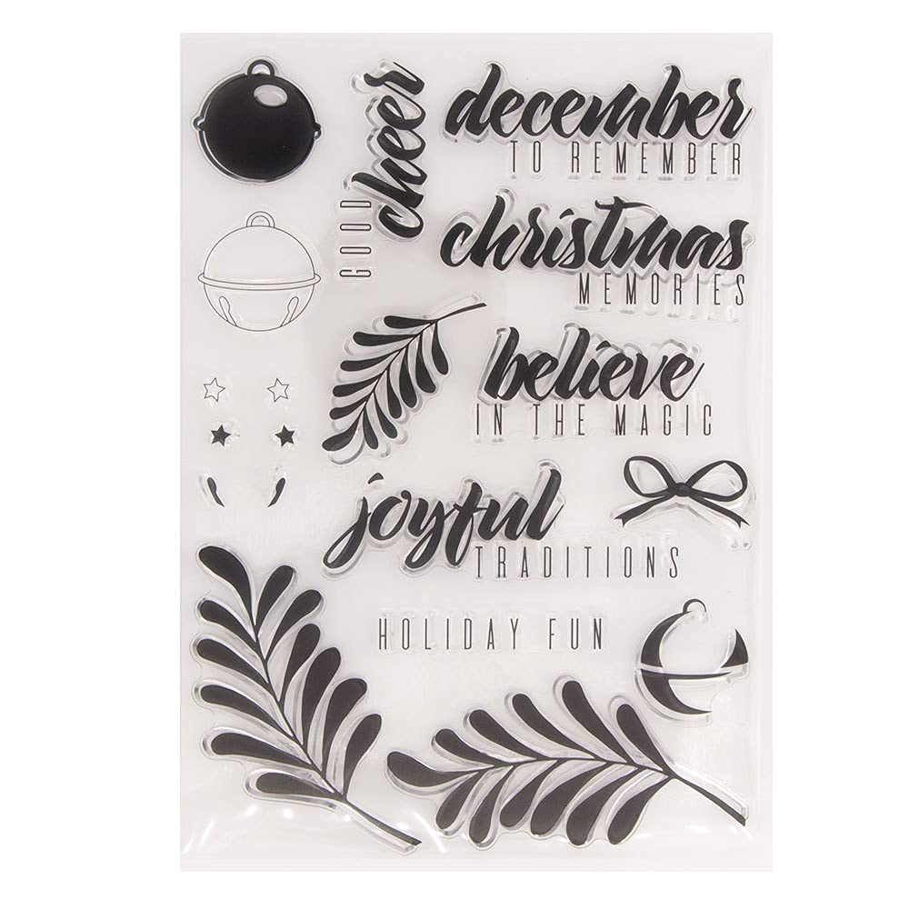arriettycraft Christmas Phrase Sentiment Leaves Jingle Bells Joyful Tranditions Rubber Stamps Clear Stamps for Christmas Card Making Decoration and DIY Scrapbooking Rubber Stamps for Crafts