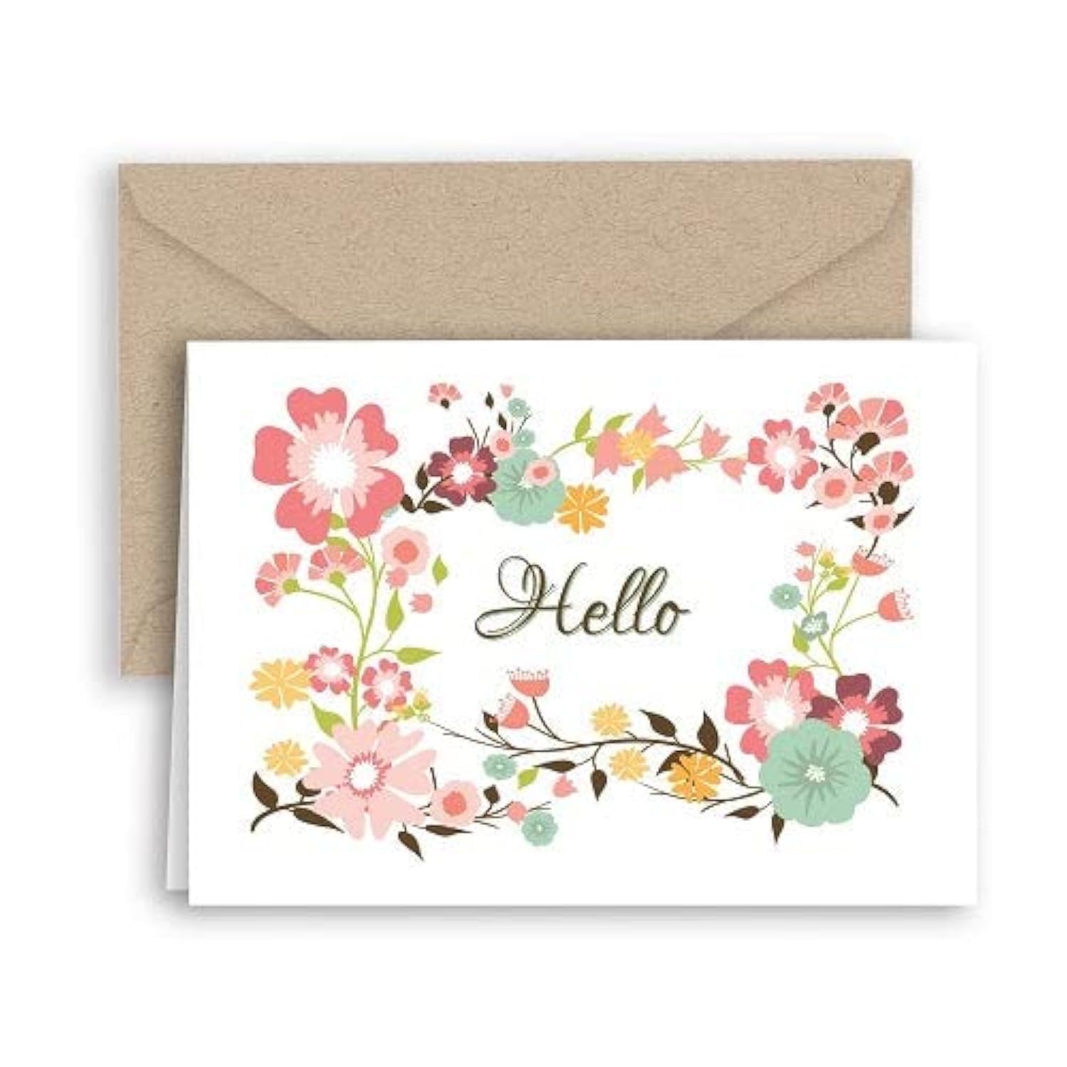 Paper Frenzy Hello Wildflowers Note Cards and Kraft Envelopes - 25 pack