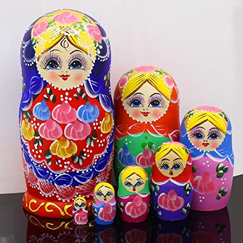 7pcs Cute and Beautiful Red Belly Girl Stacking toys/Russian nesting dolls/Wooden Matryoshka dolls