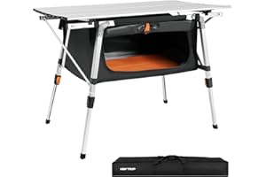 HEYTRIP Folding Camping Table with Storage Bag Roll-Up Aluminum Portable Beach Table Adjustable Height Picnic Table, Grey