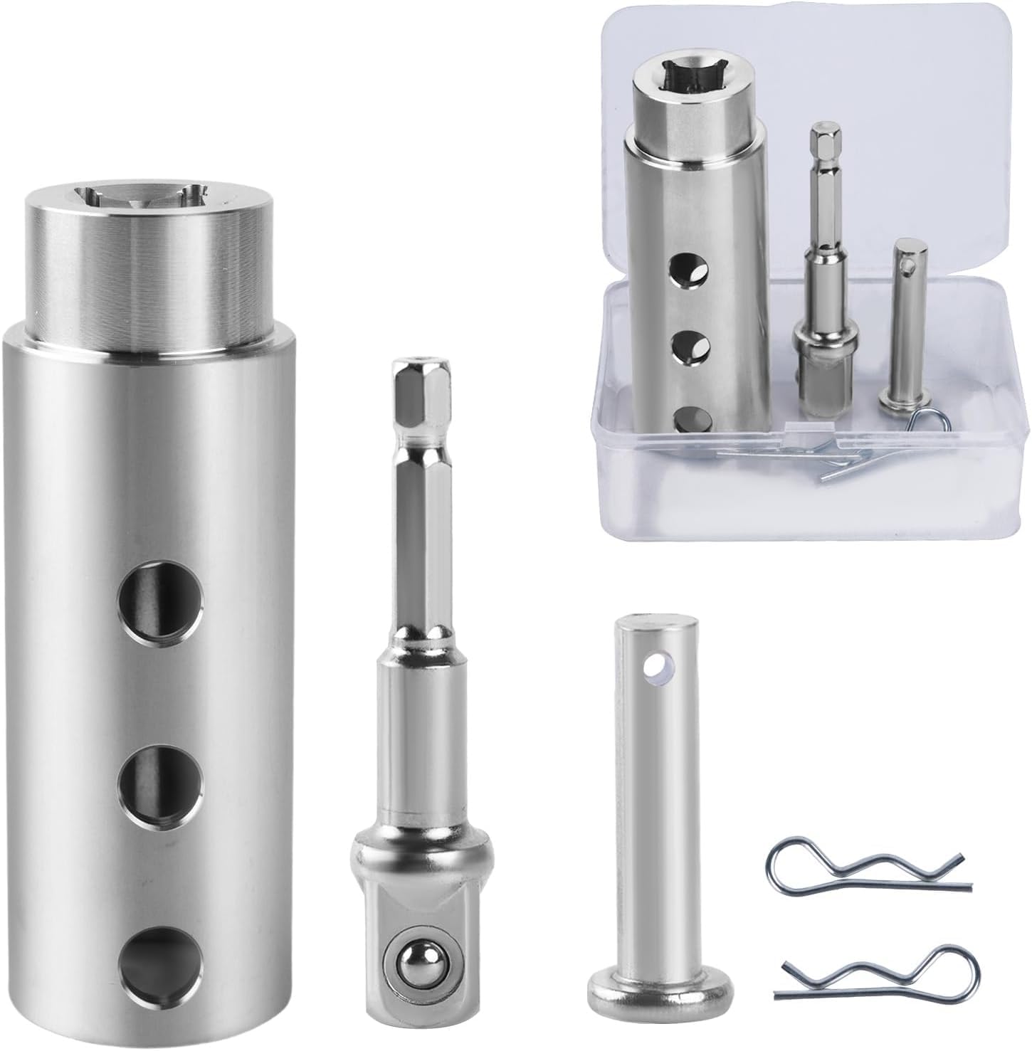 Photo 1 of Moalaok Trailer Jack Drill Adapter Compatible with 1 Inch Jack Drive Shaft Stainless Steel Handle Cordless Drill Adapter with Socket Bit Attachment for Top Wind Trailer Crank