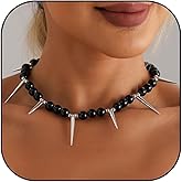 Punk Choker Necklace for Women Men Tassel Black Pearls Beads with Spike Necklace Raven Skull Necklace Gothic Jewelry Gifts
