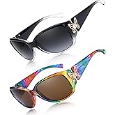 LVIOE Polarized Sunglasses for Women Trendy Wraparound Butterfly Decoration with UV400 Protection LS2301