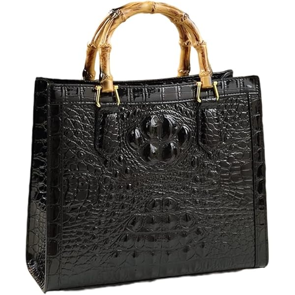 Crocodile Pattern Leather Women's Bag Bamboo Top-Handle