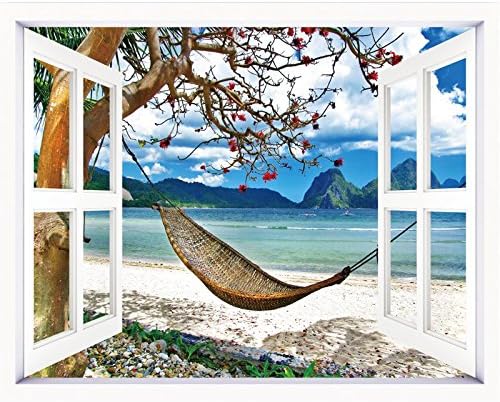 Leave the window-Leave Windows decorated with posters emulation window wall sticker 3D space 60*50cm town style, hammocks ocean ,150*120cm