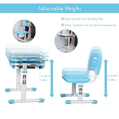 Buy Diroan Kids Multifunctional Desk And Chair Set Height Adjustable Children School Study Desk With Tilt Desktop Metal Hook And Storage Drawer For Boys Girls Blue Online In Greece B07xh2159x