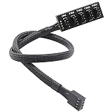 ThreeBulls PWM Fan Hub, PC CPU Cooling 4 PIN/3PIN Power Fan Extension Cable Hub Splitter Adapter Sleeved Case for 12V Desktop Computer Cooler Fans 1 to 5 Way (15.7 Inch)