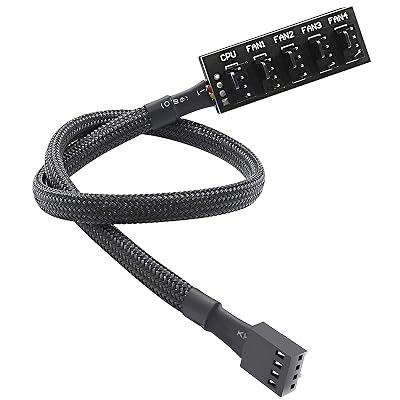 ThreeBulls PWM Fan Hub, PC CPU Cooling 4 PIN/3PIN Power Fan Extension Cable Hub Splitter Adapter Sleeved Case for 12V Desktop Computer Cooler Fans 1 to 5 Way (15.7 Inch)