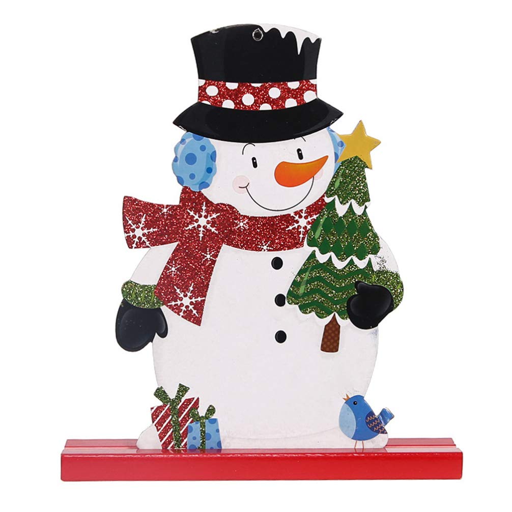 Amosfun Christmas Wooden Decorations Santa Claus Snowman Desktop Ornaments Xmas Holiday Home Tbale Decoration