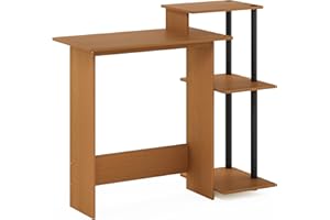 Furinno Efficient Home Laptop Notebook Computer Desk with Square Shelves, Light Cherry/Black