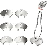 Faucet Aerator Removal Tool with Key Ring, 304 Stainless Steel, 6 Sizes | Universal 6-size aerator key (M16.5 M18.5 M21.5 M21.8 M23.8 M24) fits threads &ge;1.9mm, resists bending &amp; breaking.