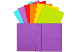 INFUN Plastic Pockets Folders with Brads, Heavy Duty School Folders with Prongs and Pockets, Letter Size Multicolor Folders, 6 Pack