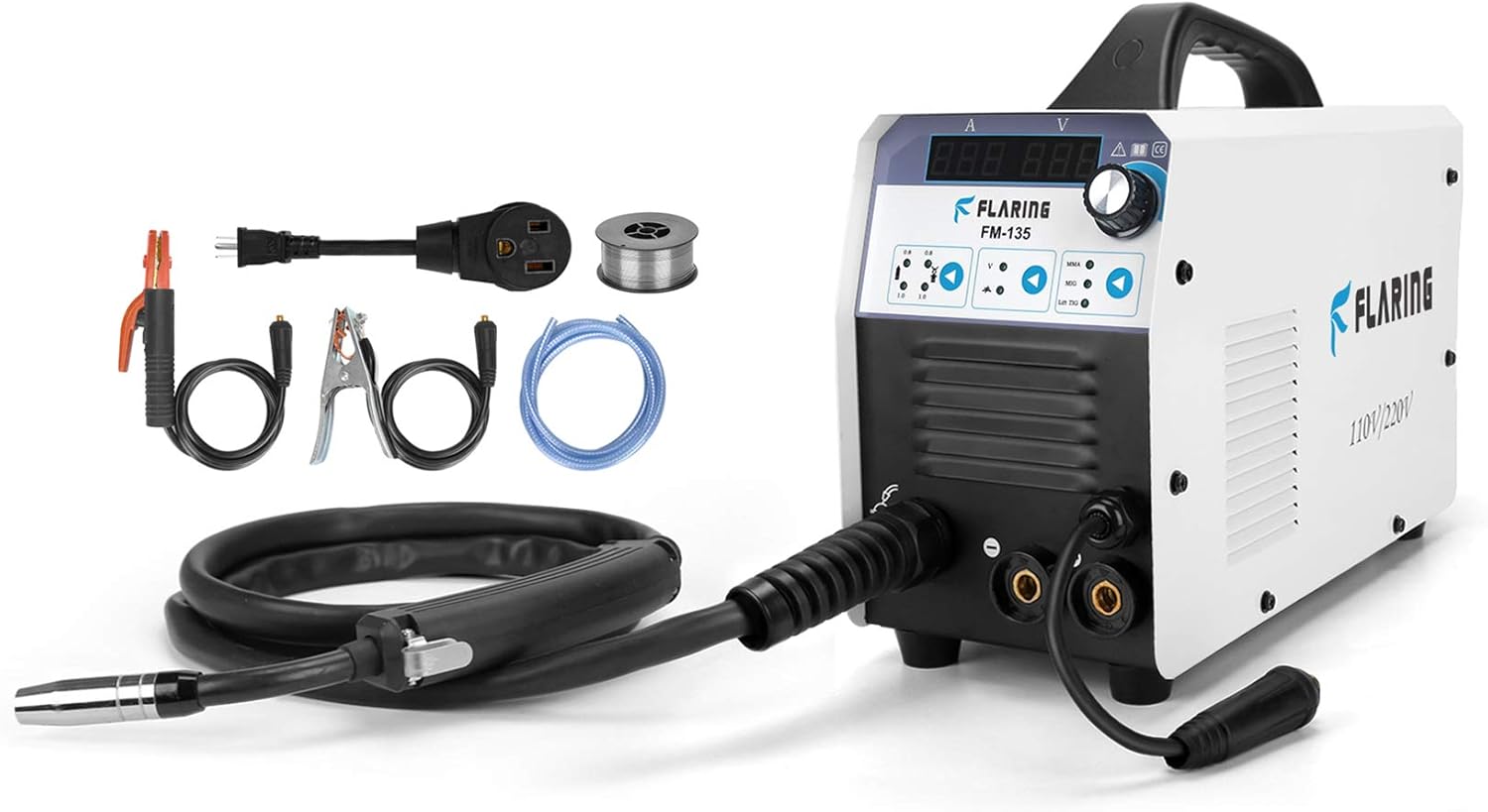 Mig Welder Machine IGBT Flux Core Stick ARC/MMA/LIFT TIG/MIG Welding Machine Inverter AC to DC 110/220V Gas/Gasless Digital Display for Beginner - - 