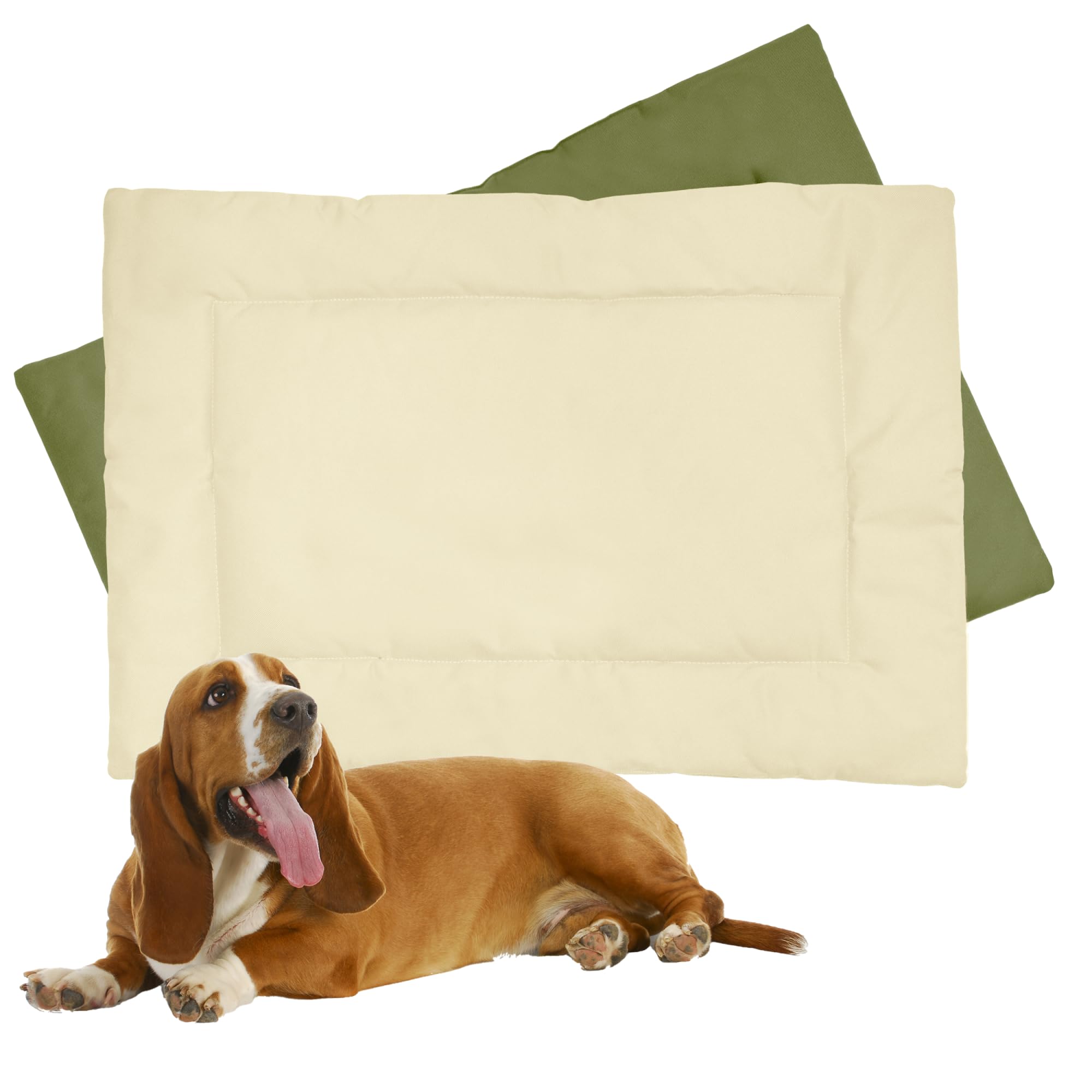 Downtown Pet Supply Dog Crate Pad, 29" x 20" - Waterproof, Ripstop Nylon Dog Crate Mat Chew Proof and Machine Washable - Olive and Light Beige - M