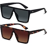 LYZOIT Square Oversized Sunglasses for Women Men Big Flat Top Fashion Shield Large UV Protection Rimless Shades