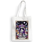 Decohim Funny Skull Tarot Card Sarcastic Canvas Tote Bag Witchy Gifts for Women Grocery Bags for Halloween Birthday