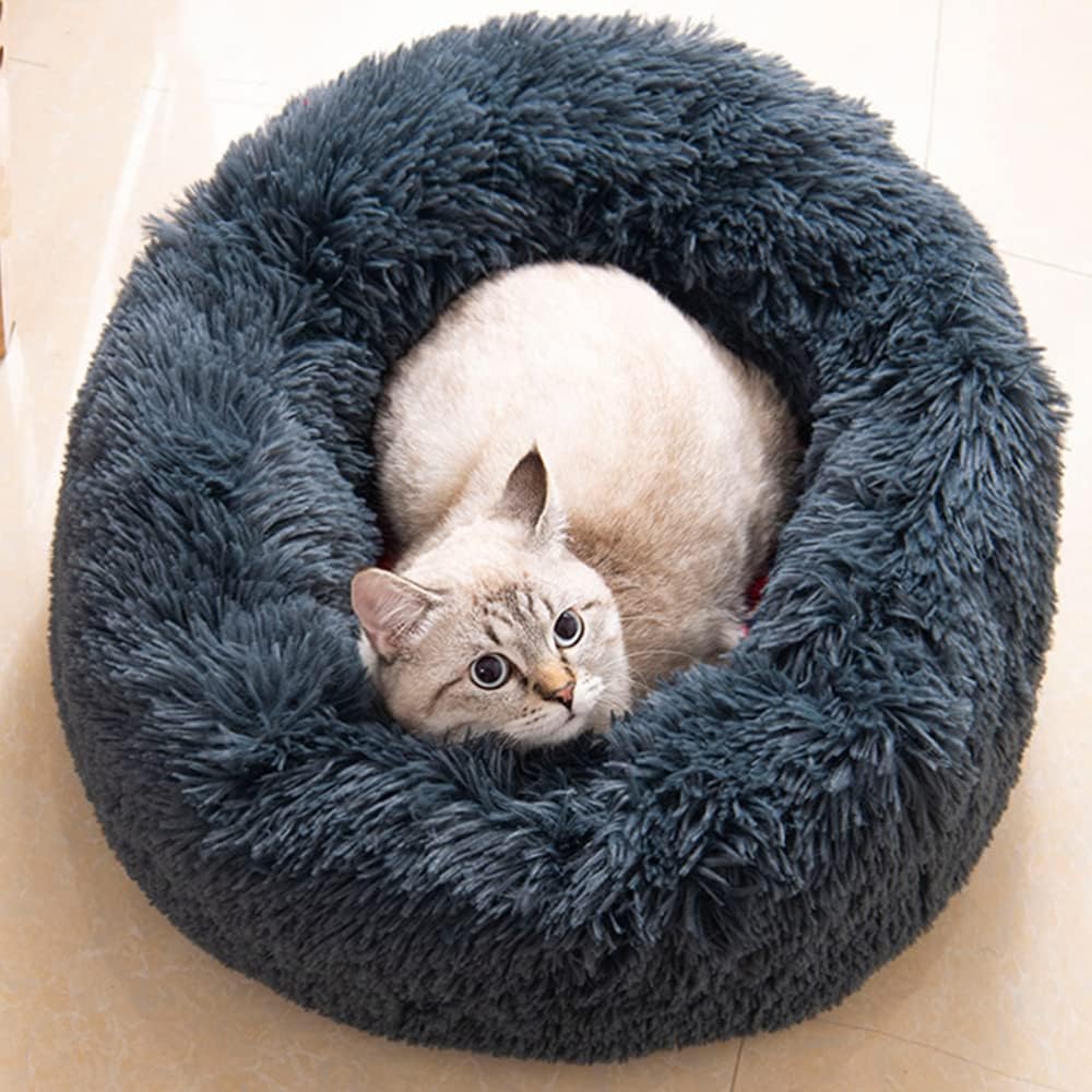 Photo 1 of Kitty City Cat Beds - Washable 20/24 Inch, Anti-Anxiety Round Faux Fur, Thick Bottom (Dark Grey, Medium) for Indoor Cats & Small Dogs