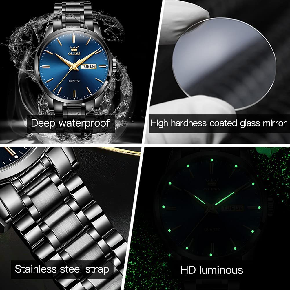 OLEVS Herrenuhren Skelettuhr Quarz Rennwagenrad Edelstahl Casual Sports Wasserdicht Leuchtend Herrenarmbanduhren 6