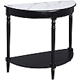 Convenience Concepts French Country Half-Round Entryway Table with Shelf, White Faux Marble/Black